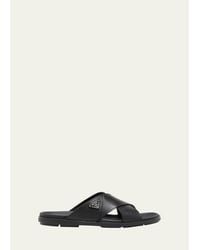 Prada - Leather Crisscross Slide Sandals - Lyst