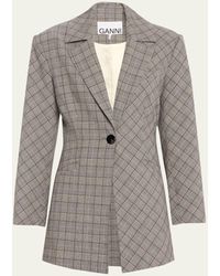 Ganni - Mixed-check Fitted Blazer - Lyst