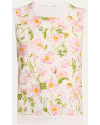 Oscar de la Renta - Floral-print Botanical Lace-inset Knit Tank Top - Lyst