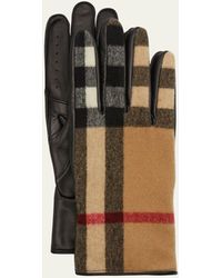 Burberry - Exaggerated Check Wool & Leather Gloves - Lyst
