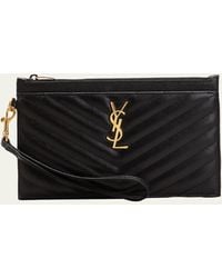 Saint Laurent - Ysl Monogram Large Bill Pouch In Grained Leather - Lyst