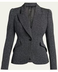 McQueen - Pinstripe Wool Puff-Sleeve One-Button Jacket - Lyst