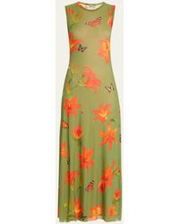 Fuzzi - Sleeveless Floral-print Tulle Maxi Dress - Lyst