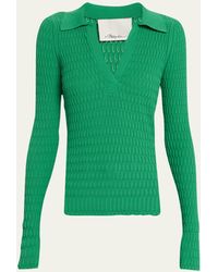 3.1 Phillip Lim - Honeycomb Stitch Long-sleeve Polo Top - Lyst