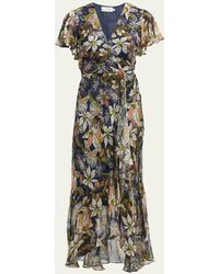 Tanya Taylor - Blaire Printed Linen-silk Midi Faux-wrap Dress - Lyst