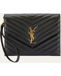 Saint Laurent - Ysl Monogram Flap Clutch Bag In Grained Leather - Lyst