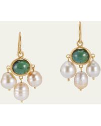 Prounis Jewelry - 22k Yellow Gold Green Tourmaline And South Sea Pearl Unda Earrings - Lyst