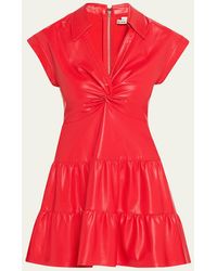 Alice + Olivia - Mila Vegan Leather Deep V Twist-Front Mini Dress - Lyst