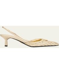 Prada - 55Mm Triangle Logo Woven Leather Slingback Pumps - Lyst