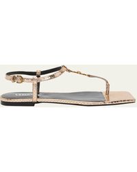 Versace - Medusa Metallic T-strap Flat Sandals - Lyst