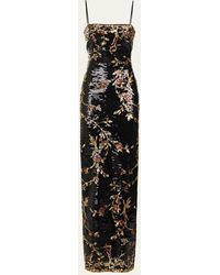 Halston - Yazmeen Square-neck Floral Sequin Column Gown - Lyst