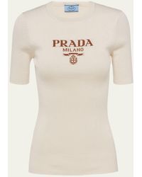 Prada - Logo-intarsia Rib Silk Sweater - Lyst