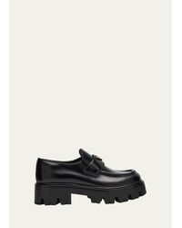 Prada - Platform Leather Triangle Logo Loafers - Lyst