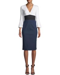 Diane von Furstenberg Lauren Colorblock Bell-sleeve Midi Dress - Blue