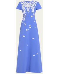Carolina Herrera - Bow-Embellished Embroidered Applique Gown - Lyst