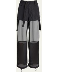Sacai - Sheer Panel Belted Cargo Drawcord Pants - Lyst