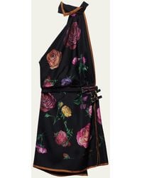 Prada - Silk Twill Floral-print Backless Halter Mini Dress - Lyst
