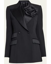 Dolce & Gabbana - Wool Tuxedo Jacket With Floral Applique Detail - Lyst