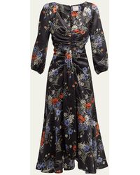 Cinq À Sept - Walker Puff-sleeve Floral Midi Dress - Lyst