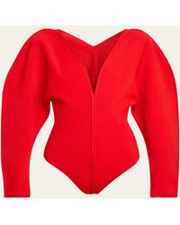 Givenchy - Puff-Sleeve Deep V-Neck Bodysuit - Lyst