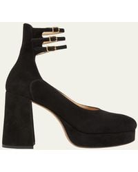 Chloé - Loti Suede Platform Block-Heel Pumps - Lyst