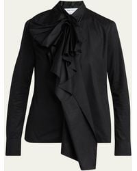 McQueen - Draped Ruffle Cotton Poplin Blouse - Lyst