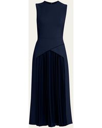 Oscar de la Renta - Wool-blend Midi Dress With Pleated Detail - Lyst