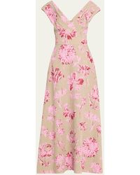 Lela Rose - V-neck Floral-print Sleeveless Empire-waist Maxi Dress - Lyst