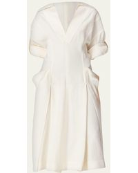 Bottega Veneta - Fit-And-Flare Grainy Midi Dress With Frog Embellishments - Lyst
