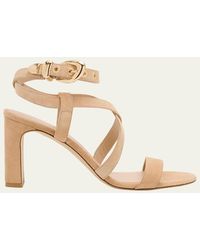 Stuart Weitzman - Maven Suede Buckle Block-Heel Sandals - Lyst