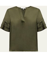 FRAME - Tiered Short-sleeve Satin Blouse - Lyst