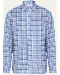 Brioni - Linen Plaid Casual Button-down Shirt - Lyst