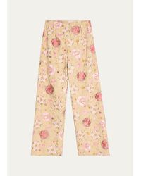 LoveShackFancy - Janae Embroidered Wide-Leg Pants - Lyst