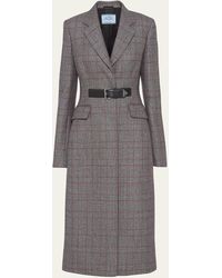 Prada - Galles Wool Coat With Leather Belt - Lyst