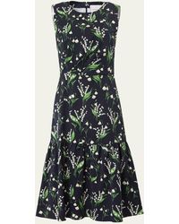 Carolina Herrera - Floral Print Midi Dress With Flounce Hemline - Lyst