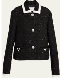 Valentino Garavani - Metallic Tweed Contrast-trim Collared Blazer Jacket - Lyst
