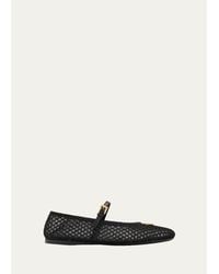 Prada - Triangle Logo Mesh Mary Jane Ballerina Flats - Lyst