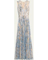 Reem Acra - V-neck Linear Sequined Gown - Lyst