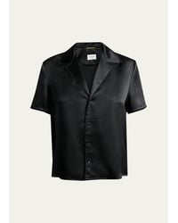 Saint Laurent - Lace-Trim Short-Sleeve Silk Pajama Shirt - Lyst