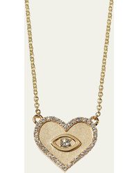 Sydney Evan - Yellow Gold Small Heart Necklace With Marquise Eye - Lyst