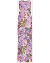 Bronx and Banco - Dahlia Strapless Floral-embroidered Sequin Gown - Lyst