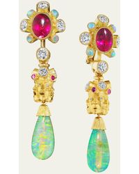 Anthony Lent - 18k Yellow Gold Opal Drop Emotions Bead Earrings With Rubellites And Diamonds - Lyst