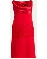 Ferragamo - Lace-Panel Silk Chiffon Midi Dress - Lyst