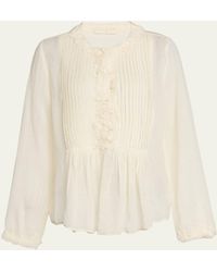 Ulla Johnson - Adriel Pleated Ruffle Long-Sleeve Button-Down Top - Lyst