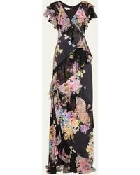 Teri Jon - Floral-print Ruffle Chiffon Gown - Lyst