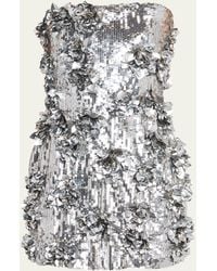 Halston - Leela Strapless Floral Applique Sequin Mini Dress - Lyst