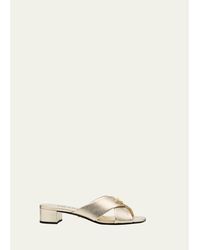 Prada - 35Mm Triangle Logo Metallic Leather Mule Sandals - Lyst