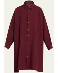 Eskandar - Wide A-line Linen Shirt With Collar (very Long) With Slits - Lyst