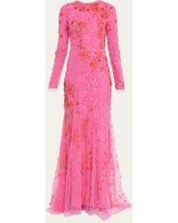 Monique Lhuillier - Embroidered Floral Evening Gown - Lyst