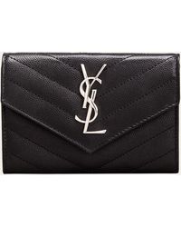 Saint Laurent - Ysl Monogram Small Flap Wallet In Grained Leather - Lyst